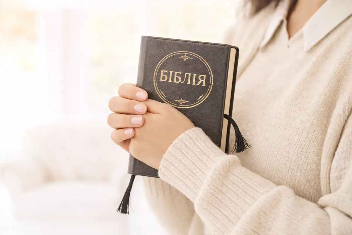 Жінка тримає Біблію в руках